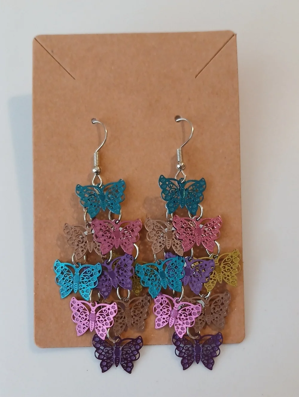 Fashion Jewelry Teal Pink Purple Gold Multi-Butterfly Dangle Earrings